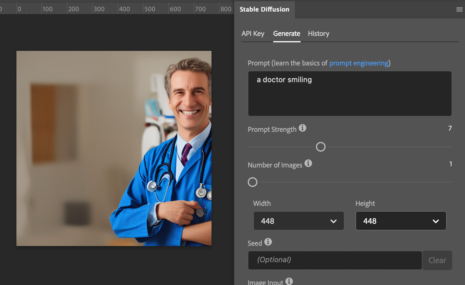 Imagen generada por IA Stable Diffussion: a doctor smiling